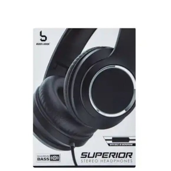 BASS JAXX Superior Stereo Headphones with Built-in Microphone, 3.5mm Stereo, New - Picture 2 of 6